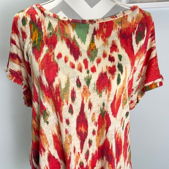 FatFace Women's‎ Linen Top Abstract Ikat Print Short Sleeve Tshirt Size 12 - Picture 5 of 7